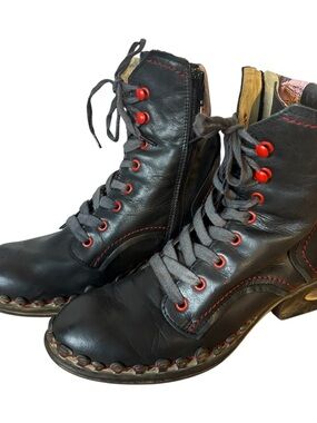 Rovers Black Leather Lace Up Side Zip Ankle Combat Boots Women’s Size US 8 EU 39